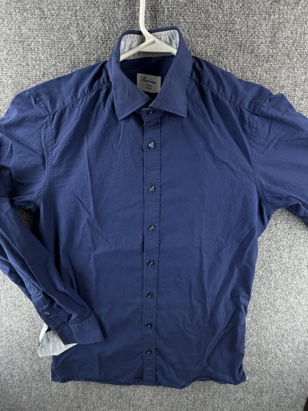 Stenstroms Cotton Slimline Romania 15.75 Blue Mens Shirt Button Up Solid Spread